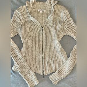 Double zipper ribbed mock neck sweater